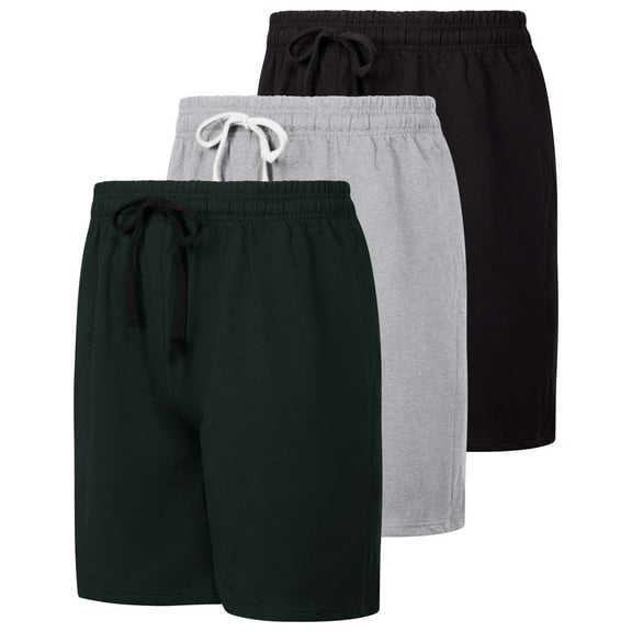 Real Essentials 3 Pack: Men's Cotton 9" French Terry Casual Lounge Sweat Shorts with Pockets (Available In Big & Tall)
