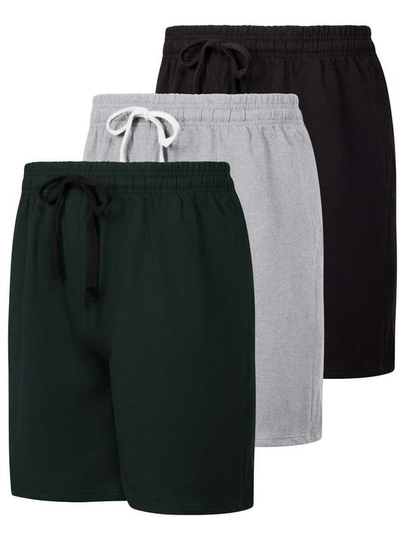 3 Pack: Men's Cotton 9" French Terry Casual Lounge Sweat Shorts with Pockets (Available In Big & Tall)