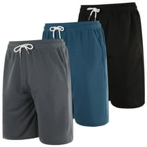 Real Essentials 3 Pack: Men's Cotton 9" French Terry Casual Lounge Sweat Shorts with Pockets (Available In Big & Tall)