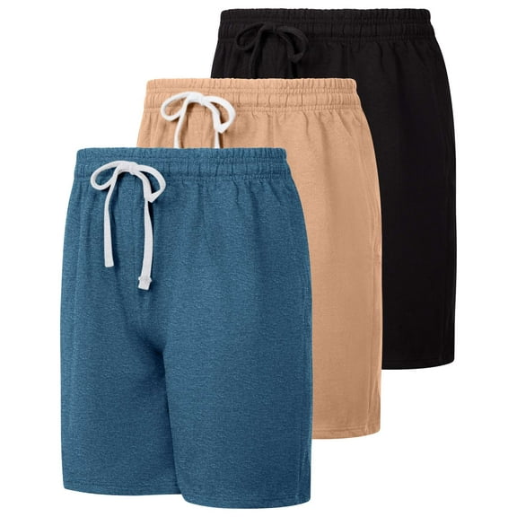 Real Essentials 3 Pack: Men's Cotton 9" French Terry Casual Lounge Sweat Shorts with Pockets (Available In Big & Tall)