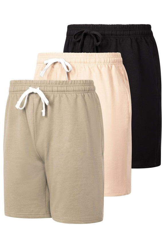 3 Pack: Men's Cotton 9" French Terry Casual Lounge Sweat Shorts with Pockets (Available In Big & Tall)