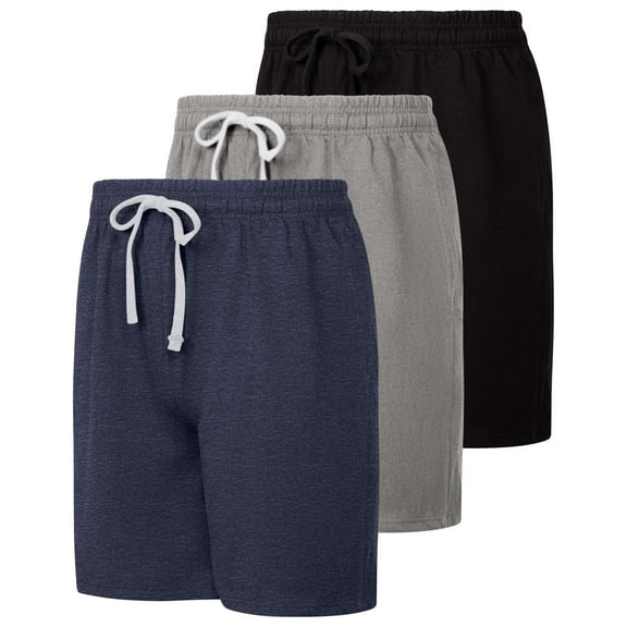 Real Essentials 3 Pack: Men's Cotton 9" French Terry Casual Lounge Sweat Shorts with Pockets (Available In Big & Tall)