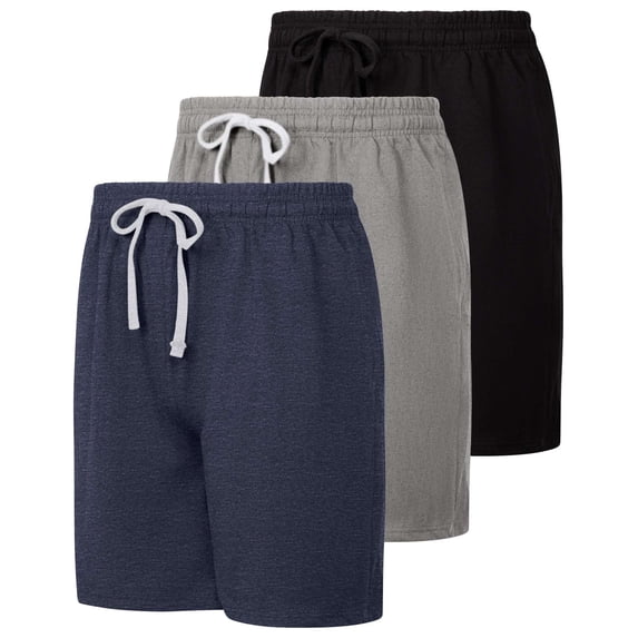 Real Essentials 3 Pack: Men's Cotton 9" French Terry Casual Lounge Sweat Shorts with Pockets (Available In Big & Tall)
