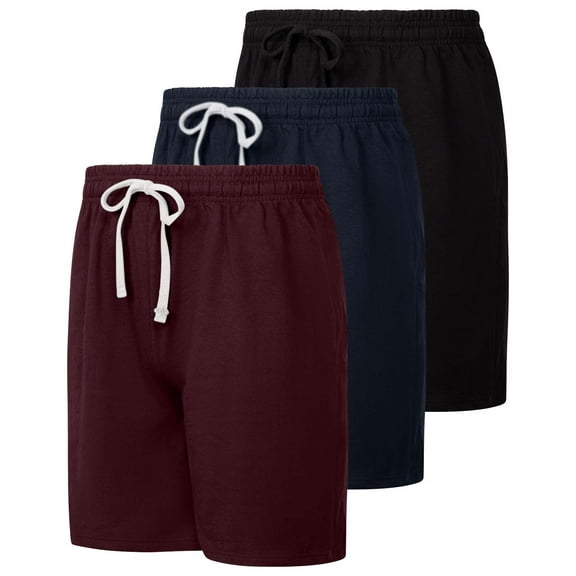 Real Essentials 3 Pack: Men's Cotton 9" French Terry Casual Lounge Sweat Shorts with Pockets (Available In Big & Tall)