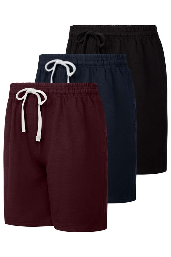 3 Pack: Men's Cotton 9" French Terry Casual Lounge Sweat Shorts with Pockets (Available In Big & Tall)