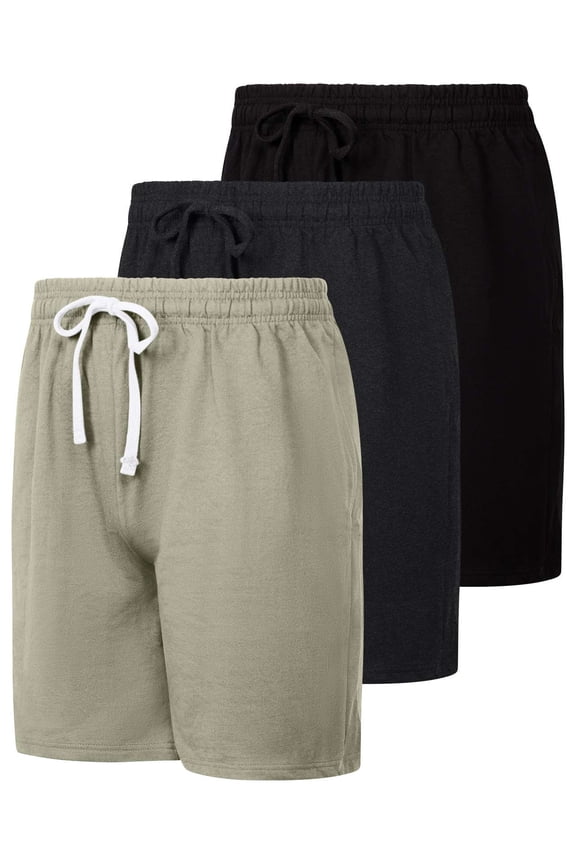 3 Pack: Men's Cotton 9" French Terry Casual Lounge Sweat Shorts with Pockets (Available In Big & Tall)