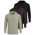 thumbnail image 1 of Real Essentials 3 Pack: Men's Cotton Henley Pullover Hoodie Casual Workout Comfort Long Sleeve Hooded Sweatshirt Big & Tall, 1 of 6