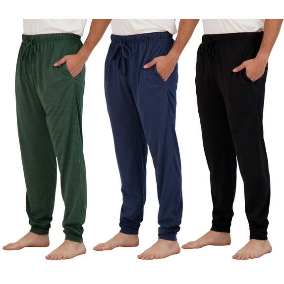 Real Essentials 3 Pack: Men's Cotton Jersey Soft Jogger Sleep Lounge Pajama Drawstring & Pockets (Available in Big & Tall)