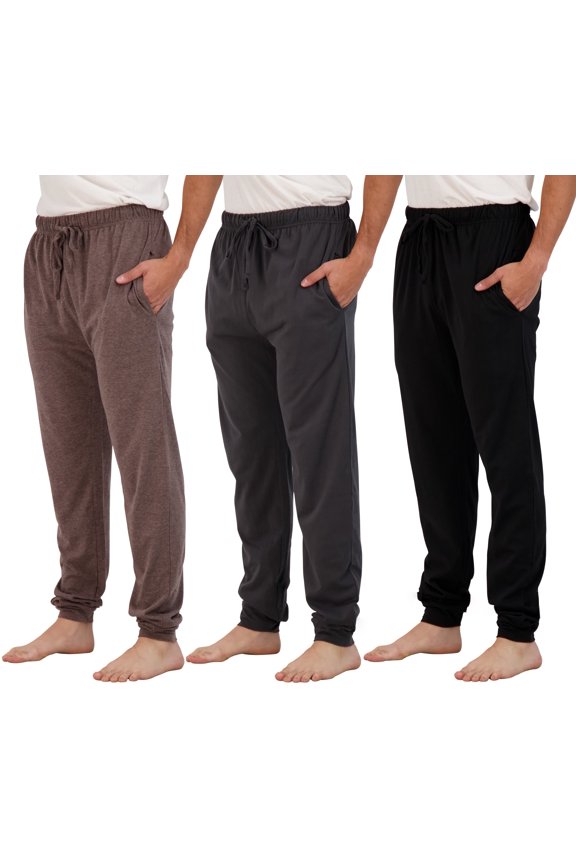 3 Pack: Men's Cotton Jersey Soft Jogger Sleep Lounge Pajama Drawstring & Pockets (Available in Big & Tall)