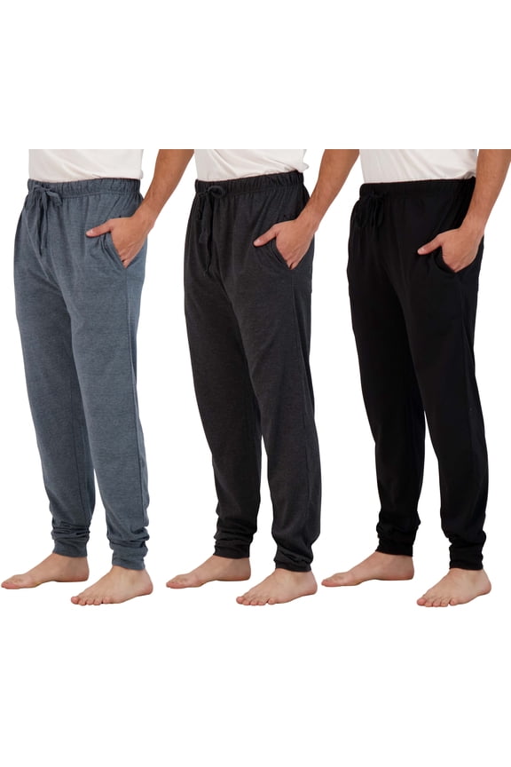 3 Pack: Men's Cotton Jersey Soft Jogger Sleep Lounge Pajama Drawstring & Pockets (Available in Big & Tall)