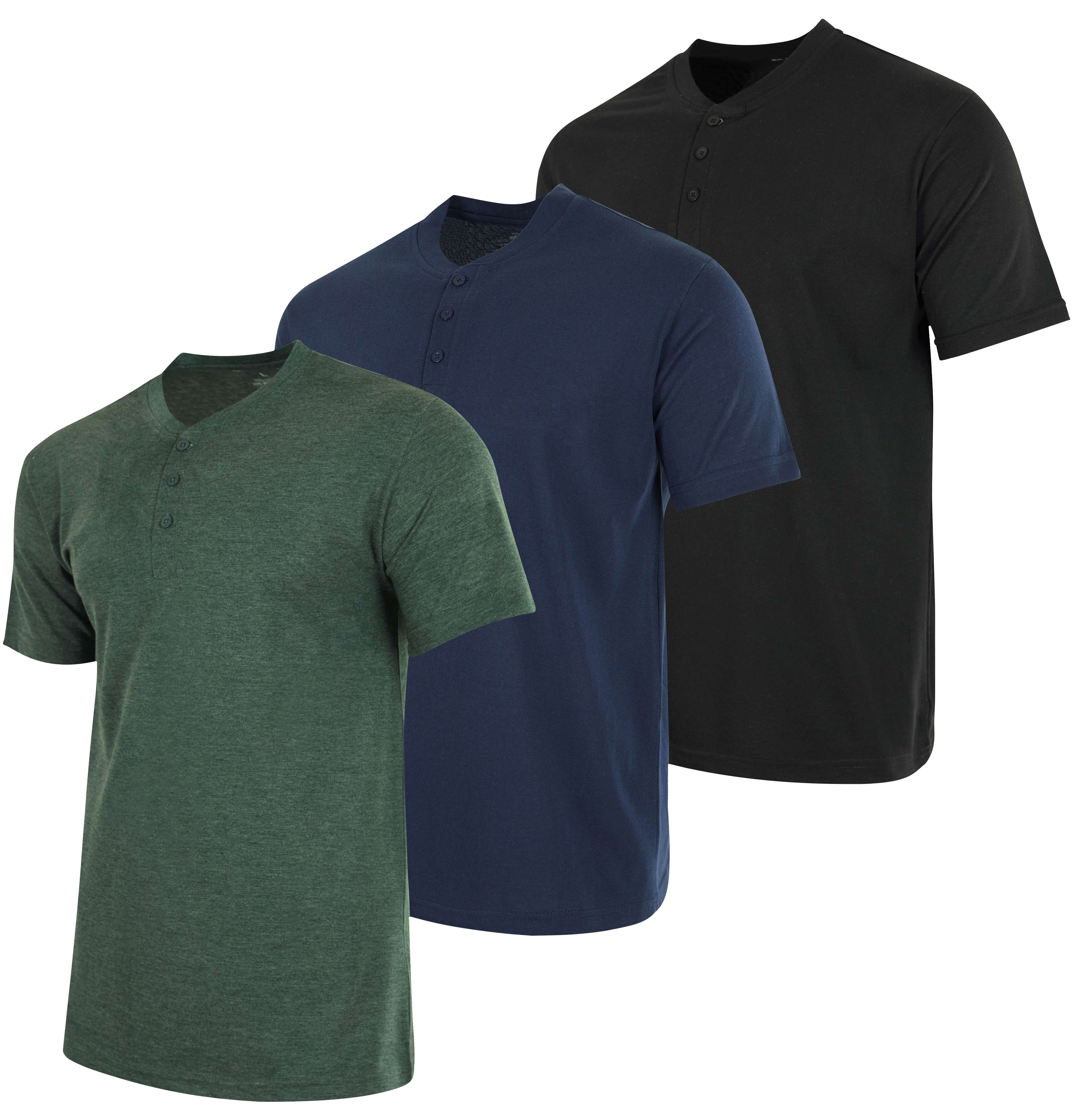 Real Essentials Men's 3-Pack Henley T-Shirts - Cotton Blend, Long & Short Sleeve For Casual & Active Wear