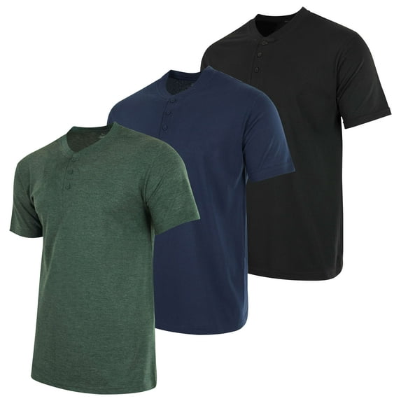Real Essentials 3 Pack: Men's Cotton Short & Long Sleeve Henley T-Shirt Performance Activewear (Available In Big & Tall)