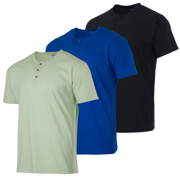 Real Essentials 3 Pack: Men's Cotton Short & Long Sleeve Henley T-Shirt Performance Activewear (Available in Big & Tall)