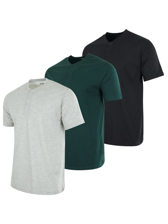 3 Pack: Men's Cotton Short & Long Sleeve Henley T-Shirt Performance Activewear (Available in Big & Tall)