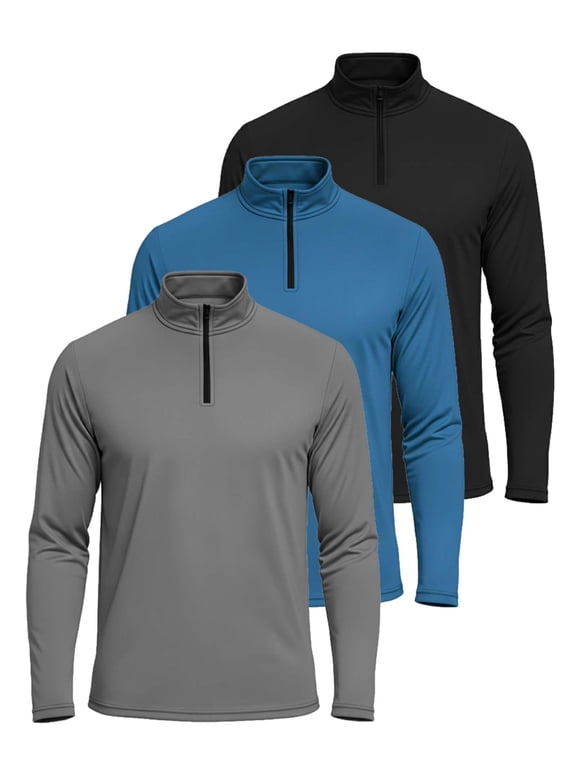 3 Pack: Men's Dry-Fit Active Quarter Zip Long Sleeve Athletic Performance Pullover (Available In Big & Tall)