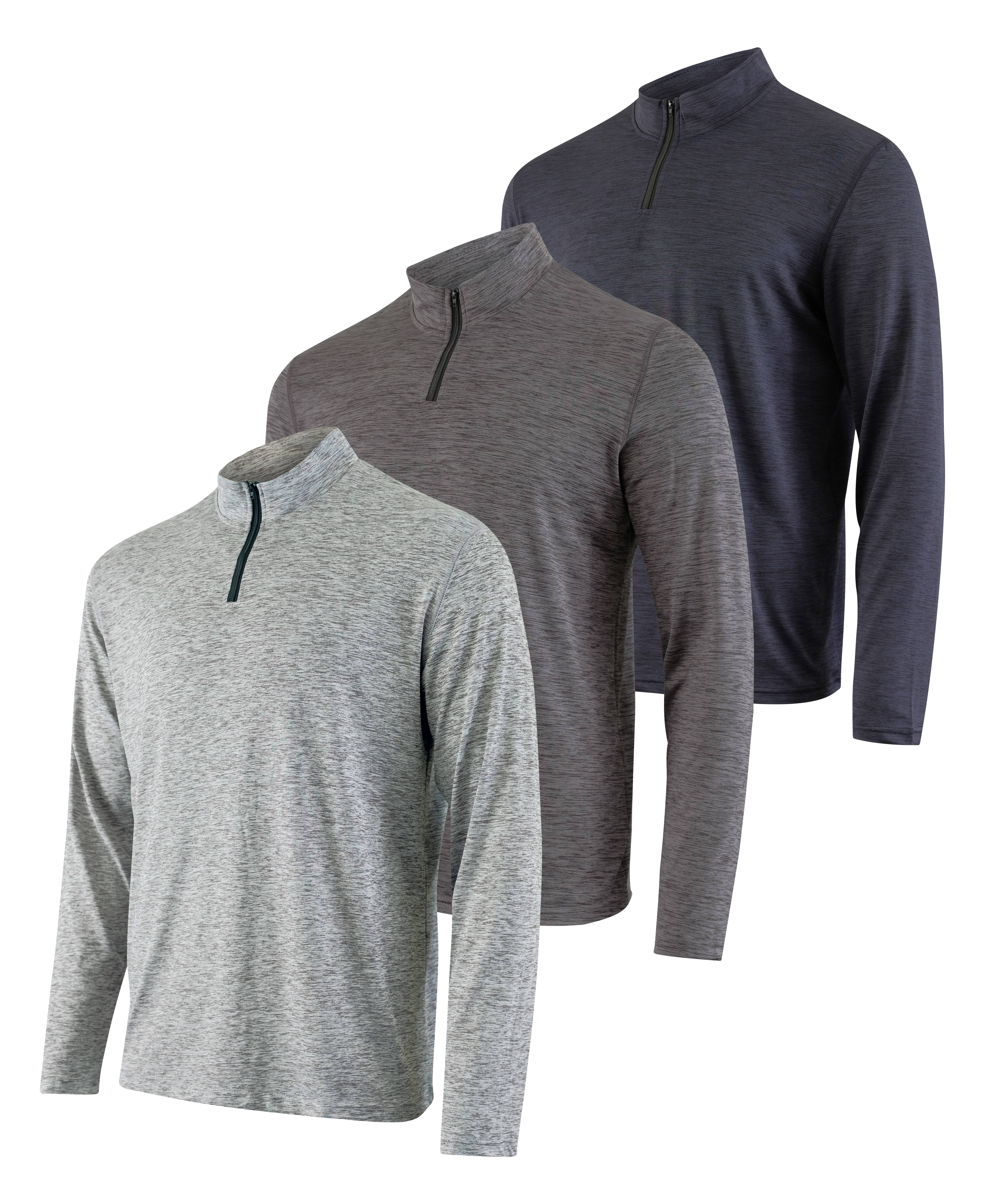 Real Essentials 3 Pack: Men's Dry-Fit Active Quarter Zip Long Sleeve  Athletic Performance Pullover (Available In Big & Tall)