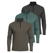 Real Essentials 3 Pack: Men's Dry-Fit Active Quarter Zip Long Sleeve Athletic Performance Pullover (Available In Big & Tall)