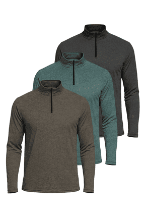 3 Pack: Men's Dry-Fit Active Quarter Zip Long Sleeve Athletic Performance Pullover (Available In Big & Tall)