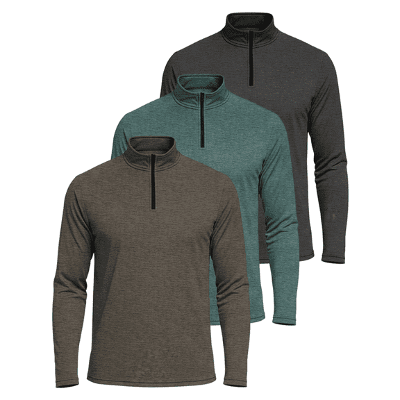 Real Essentials 3 Pack: Men's Dry-Fit Active Quarter Zip Long Sleeve Athletic Performance Pullover (Available In Big & Tall)