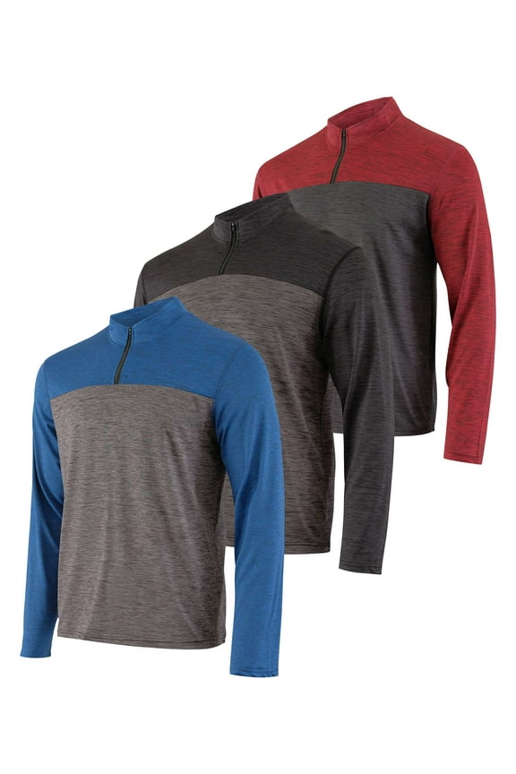 3 Pack: Men's Dry-Fit Active Quarter Zip Long Sleeve Athletic Performance Pullover (Available In Big & Tall)