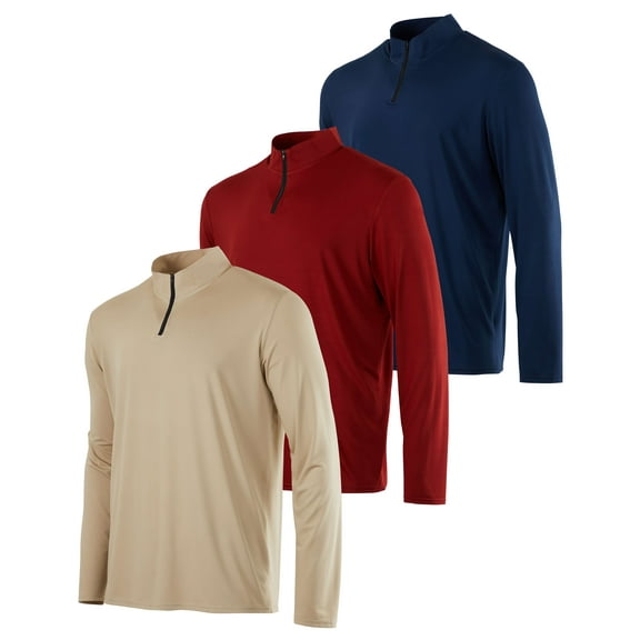 Real Essentials 3 Pack: Men's Dry-Fit Active Quarter Zip Long Sleeve Athletic Performance Pullover (Available In Big & Tall)