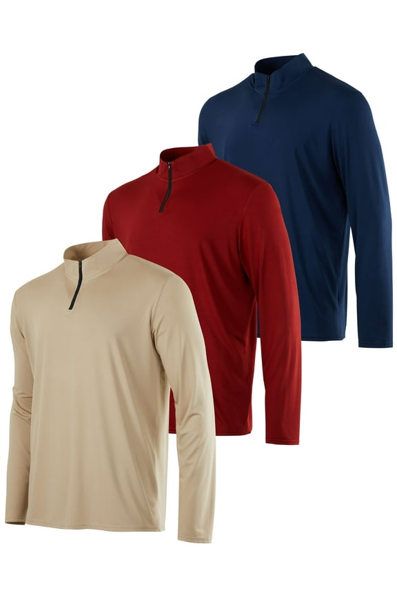 3 Pack: Men's Dry-Fit Active Quarter Zip Long Sleeve Athletic Performance Pullover (Available In Big & Tall)