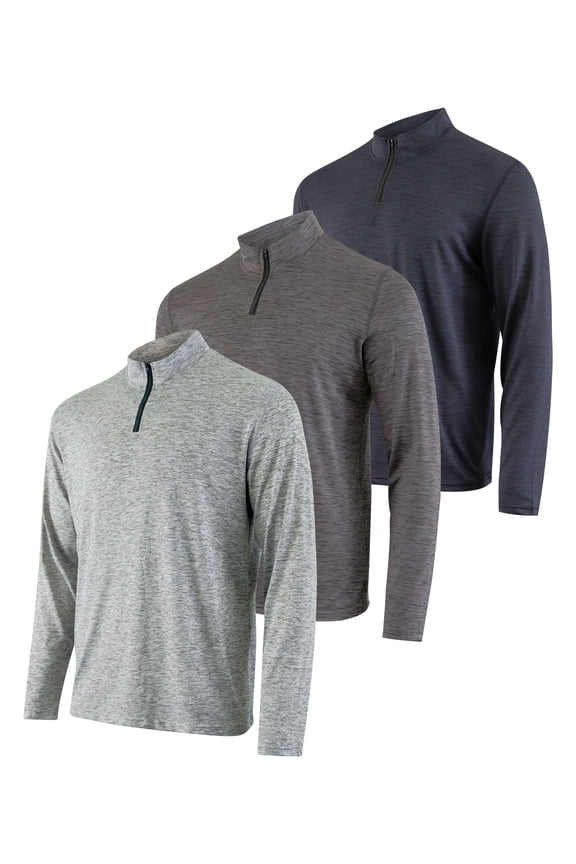 3 Pack: Men's Dry-Fit Active Quarter Zip Long Sleeve Athletic Performance Pullover (Available In Big & Tall)