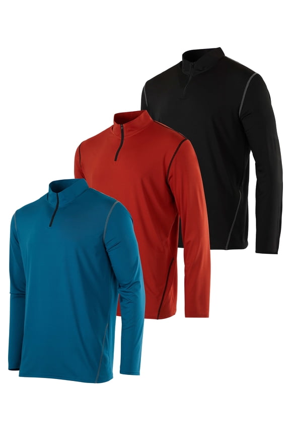 3 Pack: Men's Dry-Fit Active Quarter Zip Long Sleeve Athletic Performance Pullover (Available In Big & Tall)