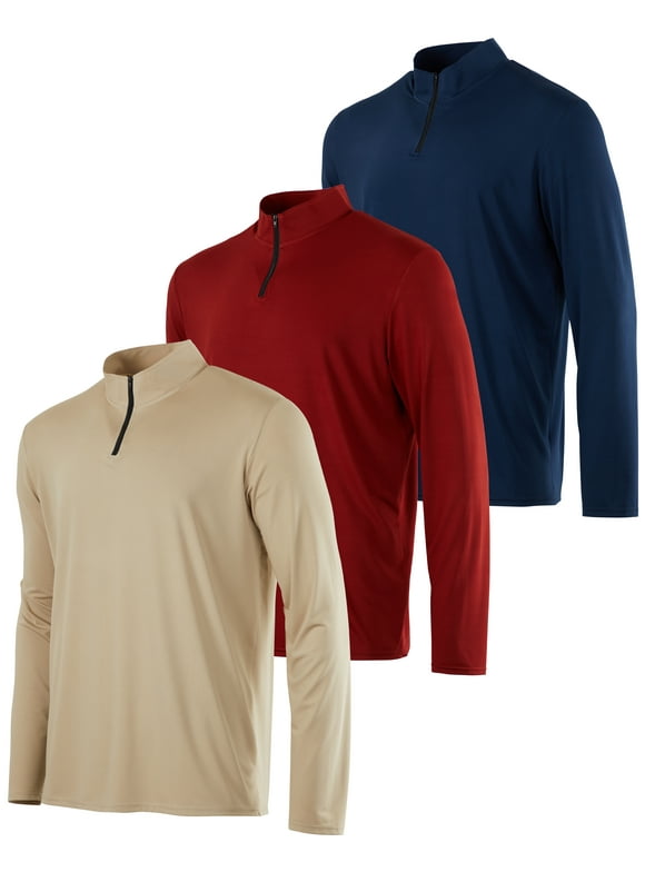 Real Essentials 3 Pack: Men's Dry-Fit Active Quarter Zip Long Sleeve Athletic Performance Pullover (Available In Big & Tall)