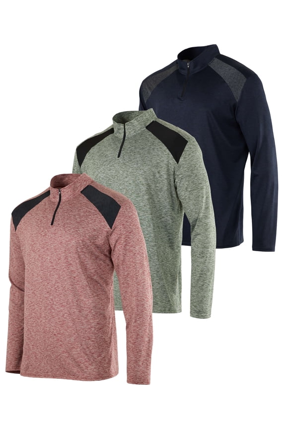 3 Pack: Men's Dry-Fit Active Quarter Zip Long Sleeve Athletic Performance Pullover (Available In Big & Tall)