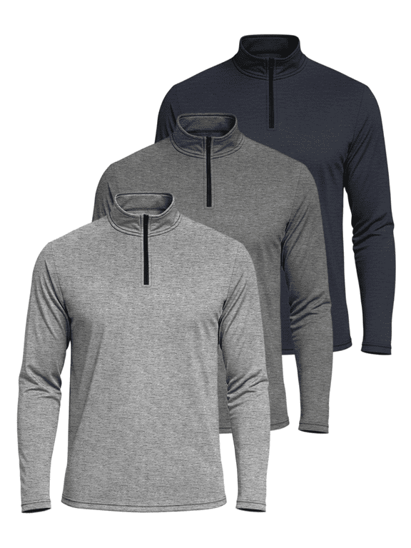 3 Pack: Men's Dry-Fit Active Quarter Zip Long Sleeve Athletic Performance Pullover (Available In Big & Tall)