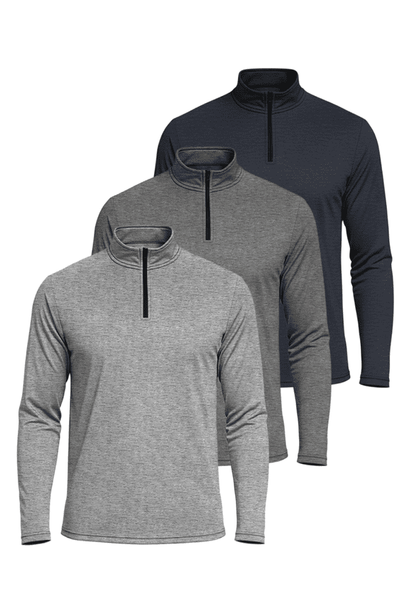 3 Pack: Men's Dry-Fit Active Quarter Zip Long Sleeve Athletic Performance Pullover (Available In Big & Tall)