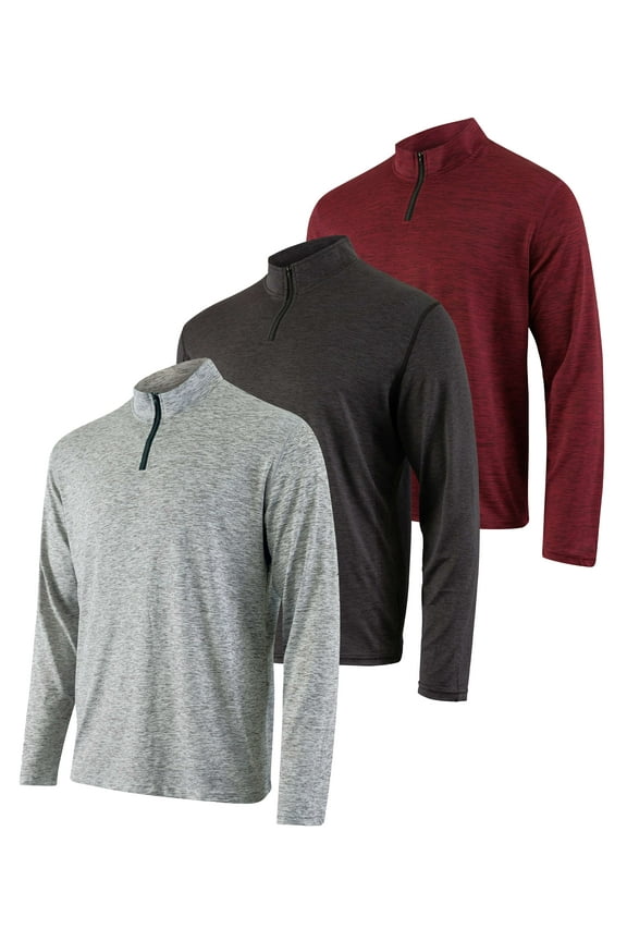 3 Pack: Men's Dry-Fit Active Quarter Zip Long Sleeve Athletic Performance Pullover (Available In Big & Tall)