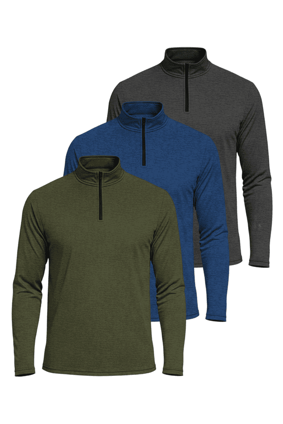 3 Pack: Men's Dry-Fit Active Quarter Zip Long Sleeve Athletic Performance Pullover (Available In Big & Tall)