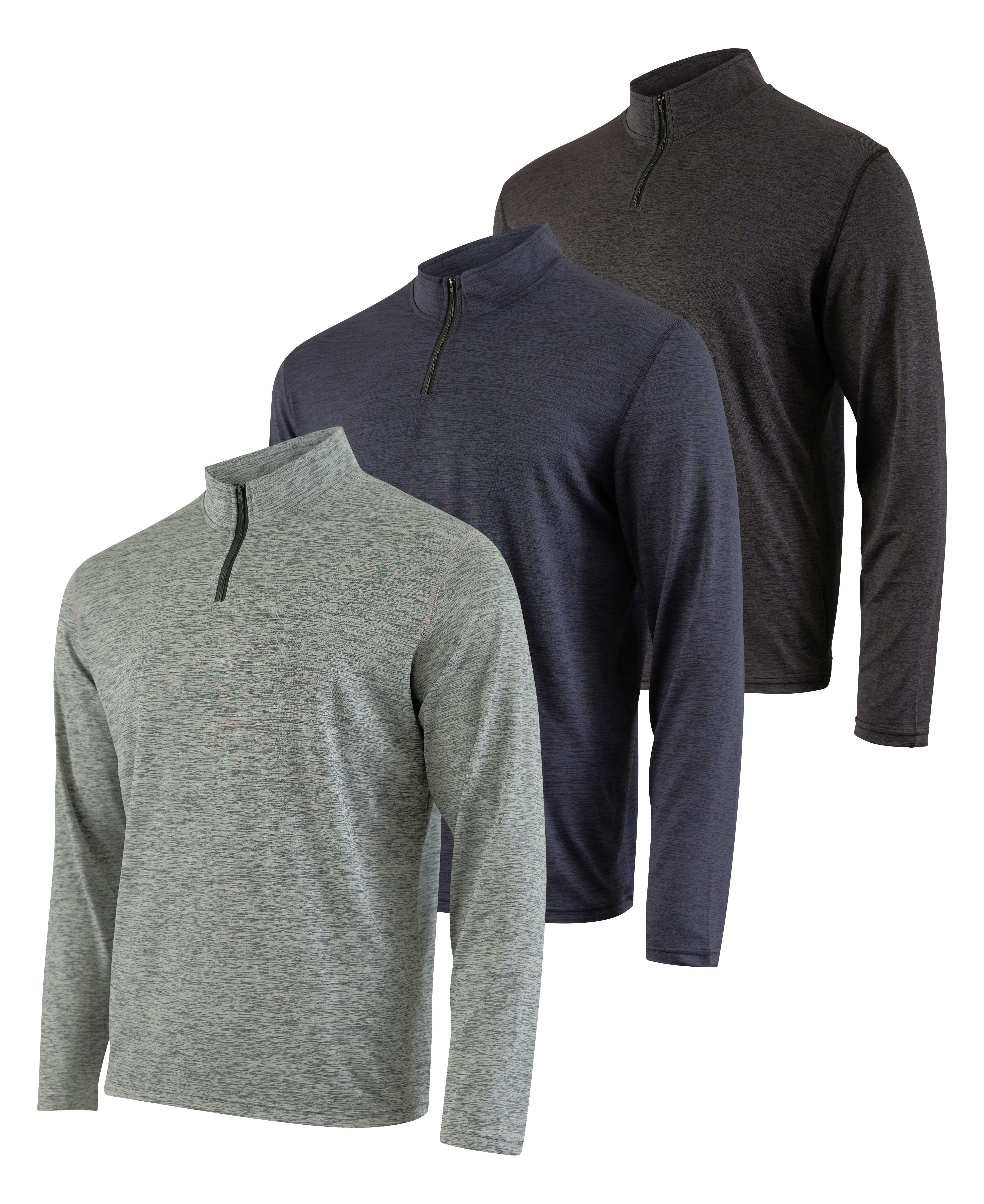 3 Pack: Men's Dry-Fit Active Quarter Zip Long Sleeve Athletic Performance Pullover (Available In Big & Tall)