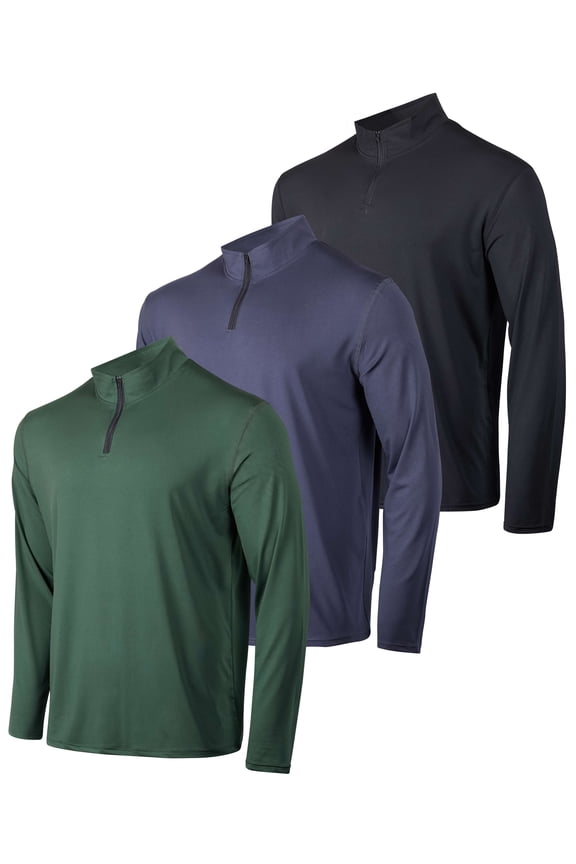 3 Pack: Men's Dry-Fit Active Quarter Zip Long Sleeve Athletic Performance Pullover (Available In Big & Tall)