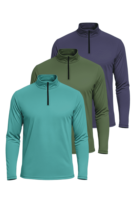 3 Pack: Men's Dry-Fit Active Quarter Zip Long Sleeve Athletic Performance Pullover (Available In Big & Tall)