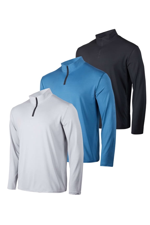 3 Pack: Men's Dry-Fit Active Quarter Zip Long Sleeve Athletic Performance Pullover (Available In Big & Tall)