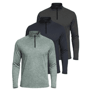 Real Essentials 3 Pack: Men's Dry-Fit Active Quarter Zip Long Sleeve Athletic Performance Pullover (Available In Big & Tall)