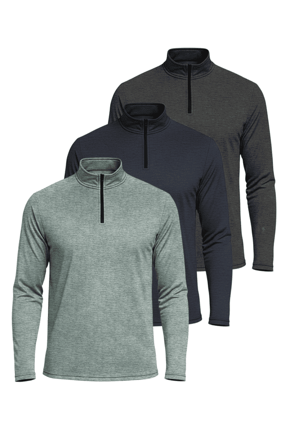 3 Pack: Men's Dry-Fit Active Quarter Zip Long Sleeve Athletic Performance Pullover (Available In Big & Tall)