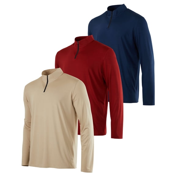 Real Essentials 3 Pack: Men's Dry-Fit Active Quarter Zip Long Sleeve Athletic Performance Pullover (Available In Big & Tall)