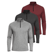 Real Essentials 3 Pack: Men's Dry-Fit Active Quarter Zip Long Sleeve Athletic Performance Pullover (Available In Big & Tall)