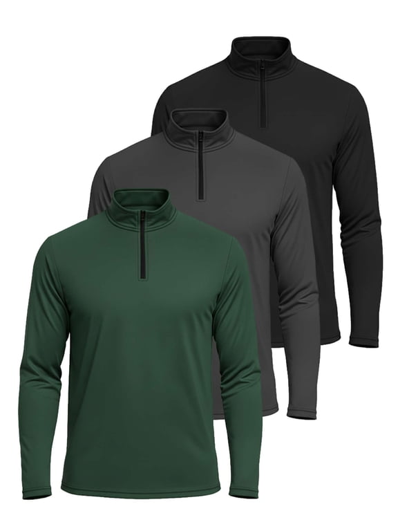 3 Pack: Men's Dry-Fit Active Quarter Zip Long Sleeve Athletic Performance Pullover (Available In Big & Tall)