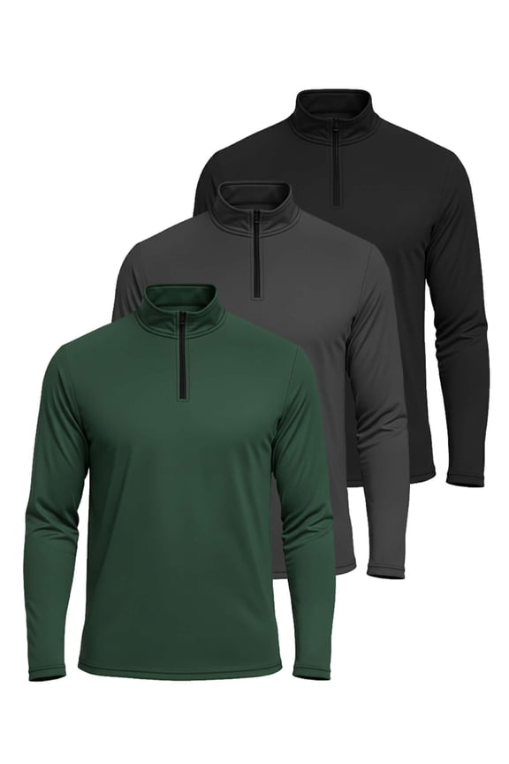 3 Pack: Men's Dry-Fit Active Quarter Zip Long Sleeve Athletic Performance Pullover (Available In Big & Tall)