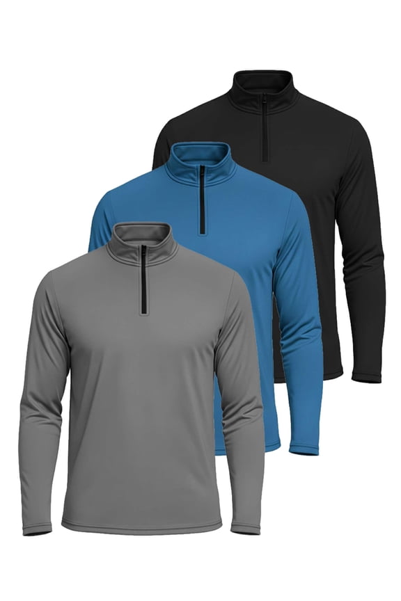 3 Pack: Men's Dry-Fit Active Quarter Zip Long Sleeve Athletic Performance Pullover (Available In Big & Tall)