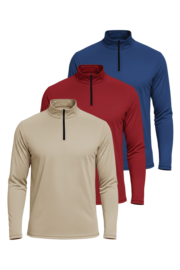 3 Pack: Men's Dry-Fit Active Quarter Zip Long Sleeve Athletic Performance Pullover (Available In Big & Tall)