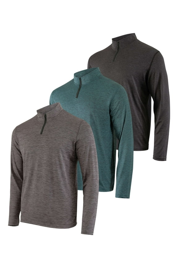 3 Pack: Men's Dry-Fit Active Quarter Zip Long Sleeve Athletic Performance Pullover (Available In Big & Tall)