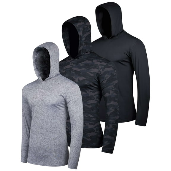Real Essentials 3 Pack: Men's Dry Fit Wicking Long Sleeve Fishing Active Hoodie Pullover Sweatshirt (Big & Tall)