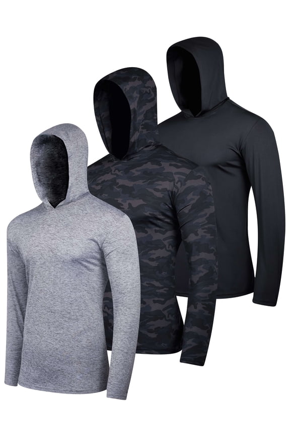 3 Pack: Men's Dry Fit Wicking Long Sleeve Fishing Active Hoodie Pullover Sweatshirt (Big & Tall)