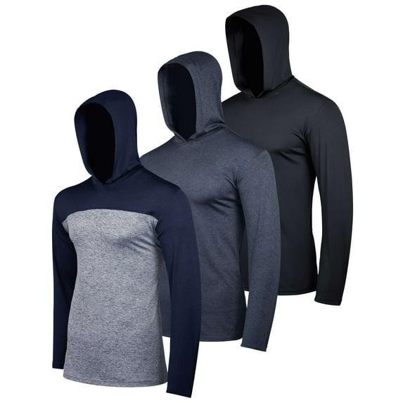 Real Essentials 3 Pack: Men's Dry Fit Wicking Long Sleeve Fishing Active Hoodie Pullover Sweatshirt (Big & Tall)